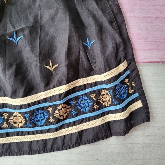 Zara Black Blue Contrast Embroidered Accents Long Sleeve Boho Peasant Blouse M - Picture 10 of 11